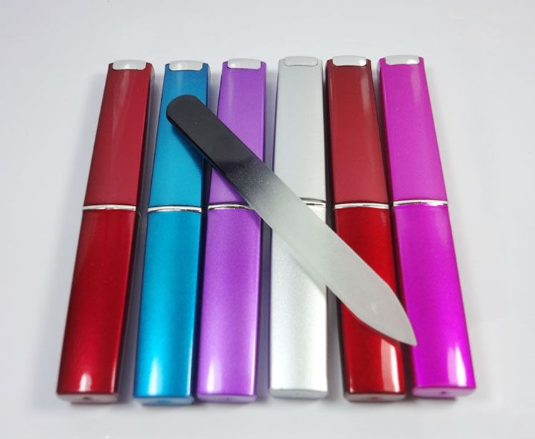 50X New TOP QUALITY Crystal Glass Nail File with Hard Protective Case Colorful