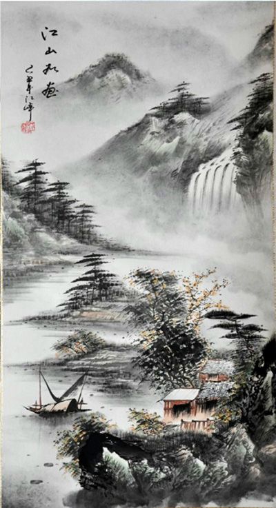 Oosterse landschapsschilderingen Chinese zijde rollen opknoping schilderij decoratie kunst geschilderd L100x30cm 1 stuk gratis