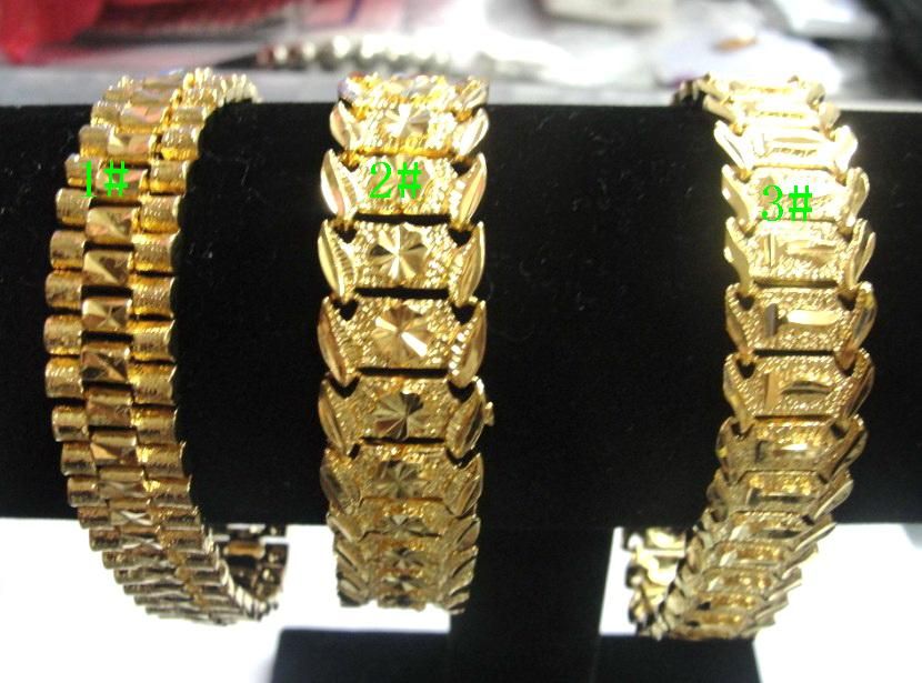 3 stijl gemengd gloednieuwe mannen 24 k geel goud geep solide vulling GP armband mode mannen gouden armband 8 "10pcs / lot