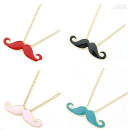 15pcs/lot Vintage Mix Colour Beard Cosplay Moustache Pendant Necklaces Black Alloy gold tone Chain Necklace