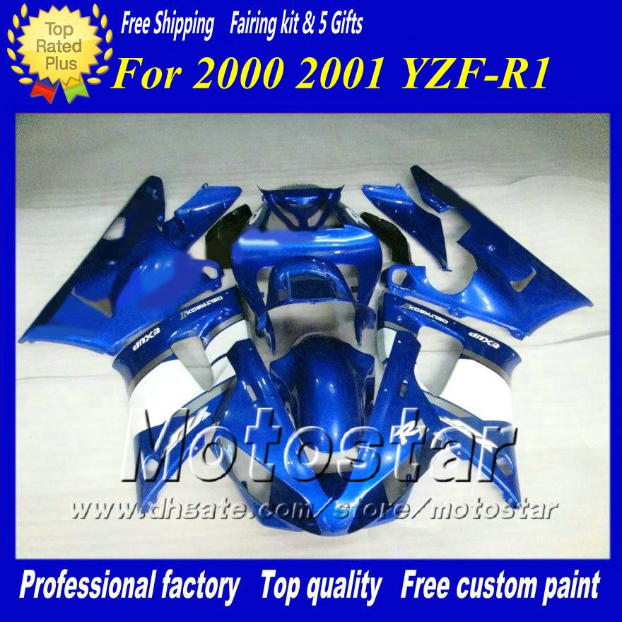 7Gifts kundenspezifische Rennmotorradverkleidungen für YAMAHA 2000 2001 YZF-R1 00 01 YZFR1 00 01 YZF R1 YZFR1000 glänzend blaue Verkleidungen zs92 eingestellt