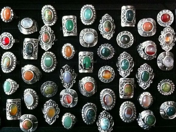 Anéis de pedra naturais ajustáveis ​​do vintage alta qualidade de moda jóias por atacado