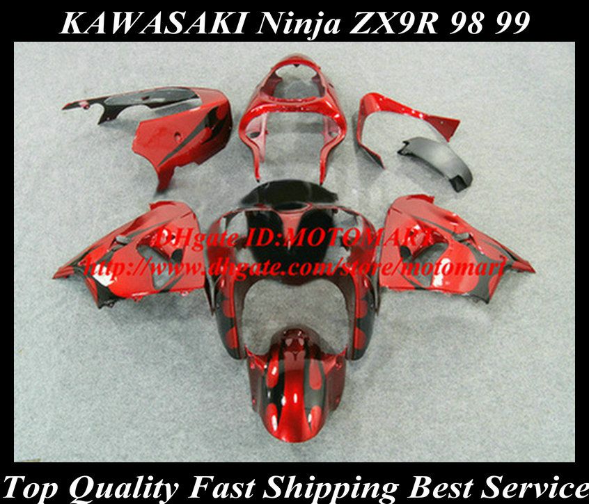 Kawasaki Ninja ZX9R 98 99 ZX 9R 98 1999 1999 1999 1999 1999 1999 1998 1999 1999黒炎赤のフェアリングセット