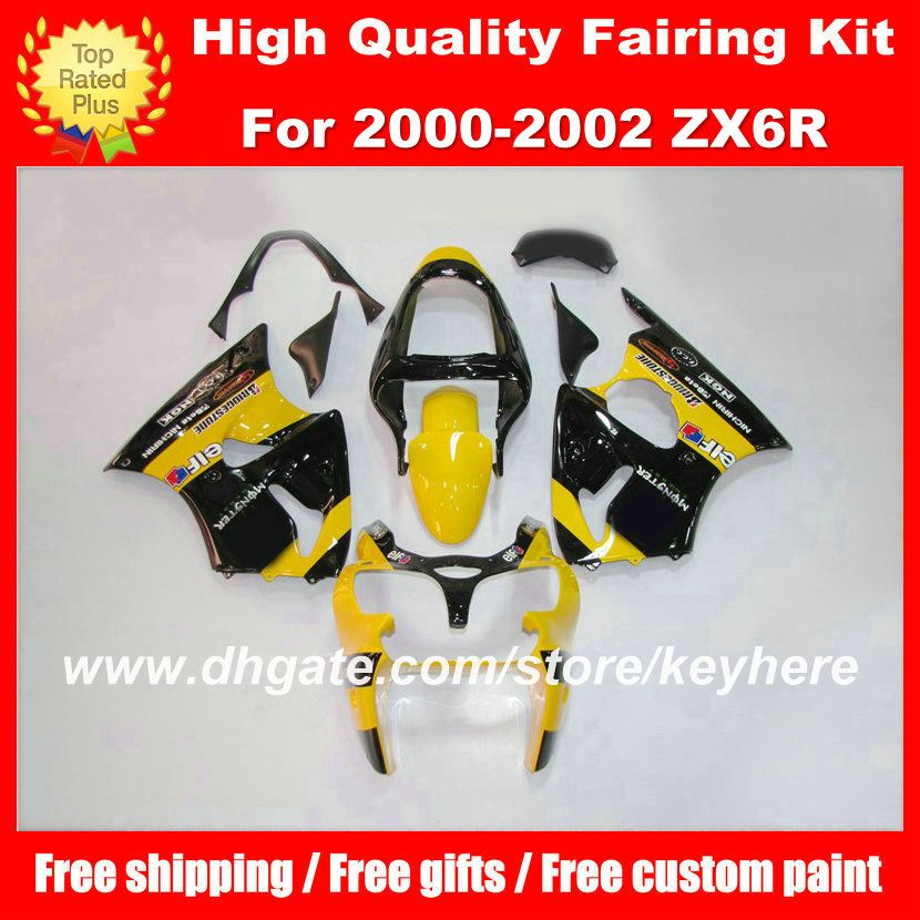 Aanpassen ABS stroomlijnkappen kit voor KAWASAKI ZX6R 00 01 02 Ninja ZX 6R 2000 2001 2002 stroomlijnkappen g5a motorfiets carrosserie geel zwart aftermarket