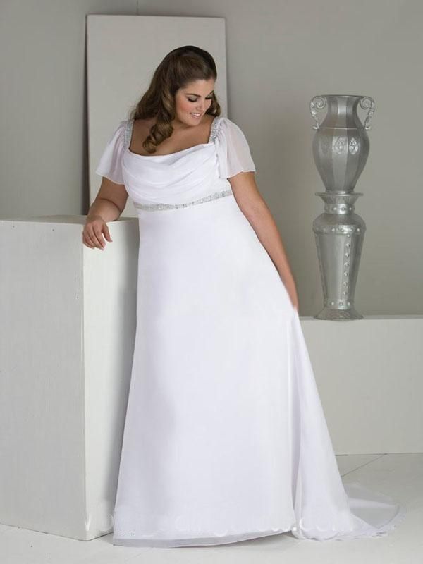 Custom Made Plus Size Floor Length Chiffon Short Sleeve Summer Beach  Wedding Party Dress Bridal Gown
