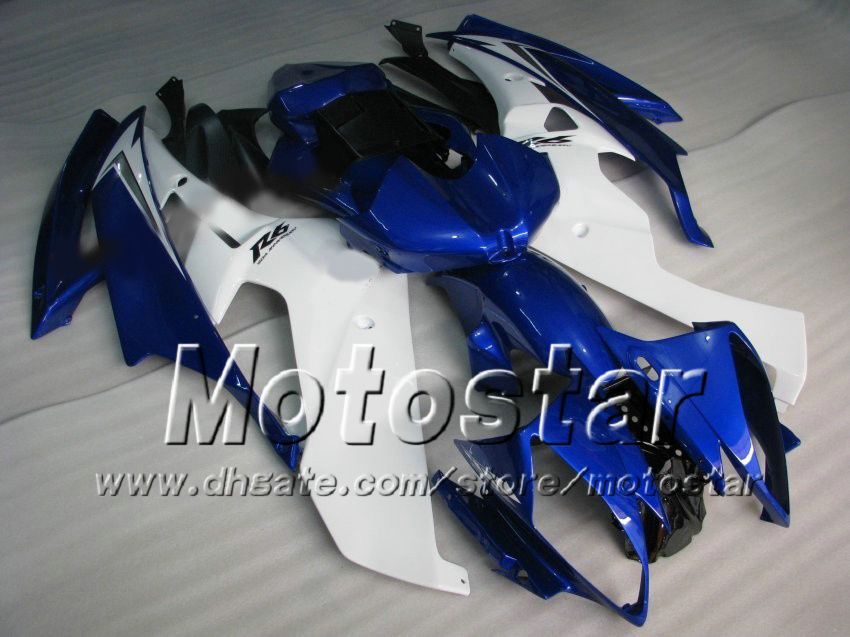 مجموعة Racing Fairing Kit لـ Yamaha 2006 2007 YZF-R6 06 07 YZFR6 06 07 YZF R6 YZFR600 Blue White Custom Fairings Set AB58