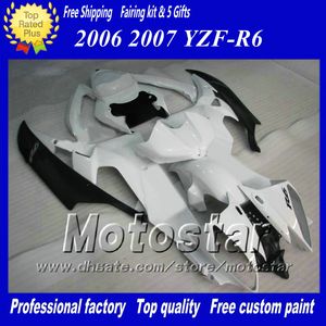 Racing Fairing Kit för Yamaha 2006 2007 YZF-R6 06 07 YZF R6 YZFR600 VIT BLACK CUSTION FAIRINGS SET AB60