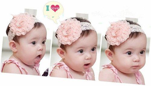 10 pz/lotto fasce del bambino hairband copricapo grande rosa rosa fiori elastici fascia di chiffon bianco, ornamenti capelli bambini
