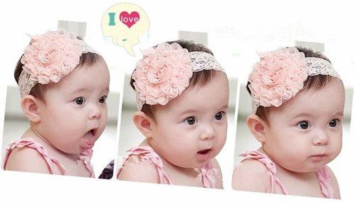 10st / Baby Headbands Hairband Headwear Big Pink Rose Flowers Elastic Vit Chiffon Headband, Kids Hair Ornaments