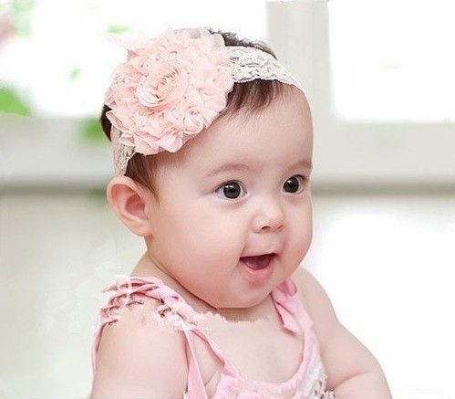 10 pz/lotto fasce del bambino hairband copricapo grande rosa rosa fiori elastici fascia di chiffon bianco, ornamenti capelli bambini