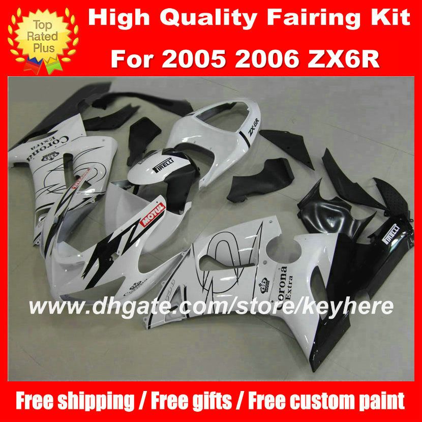 Personnaliser gratuitement le kit de carénage ABS pour KAWASAKI ZX6R 05 06 Ninja ZX 6R 2005 2006 carénage pièces de moto g2a blanc Après-vente Corona noir