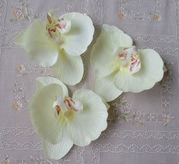 Silk Orchid Flower Heads 48 st Söt 910 cm fjäril Phalaenopsis Moth Orchids Artificial Fabric Flowers for DIY Bride Bouquet Jew8229767