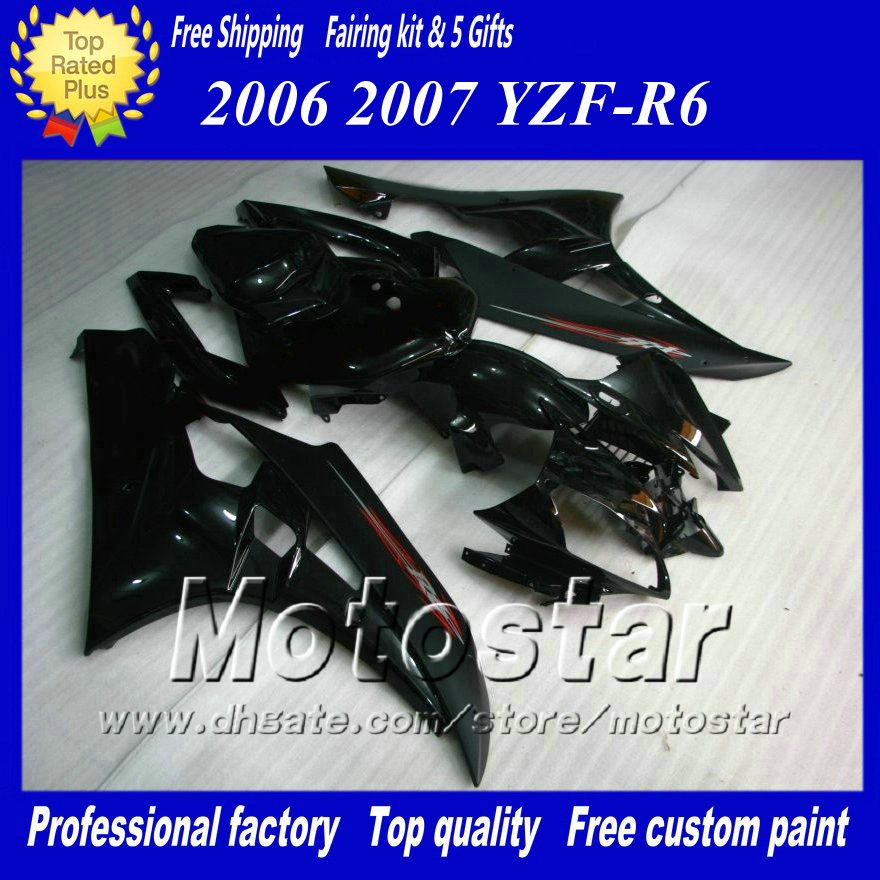 7 Prezentów Zestaw wyścigów wyścigowych dla Yamaha 2006 2007 YZF-R6 06 07 YZFR6 06 07 YZF R6 YZFR600 Black Custom Fairings Zestaw AB74