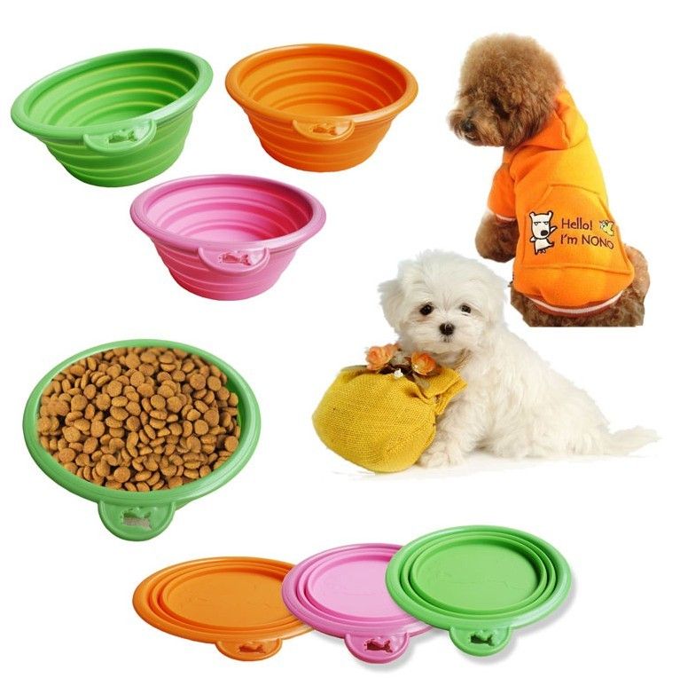 Collapsible Silicone Travel Pet Bowl, Dog Dish Feeder ,Metal Buckle,Non
