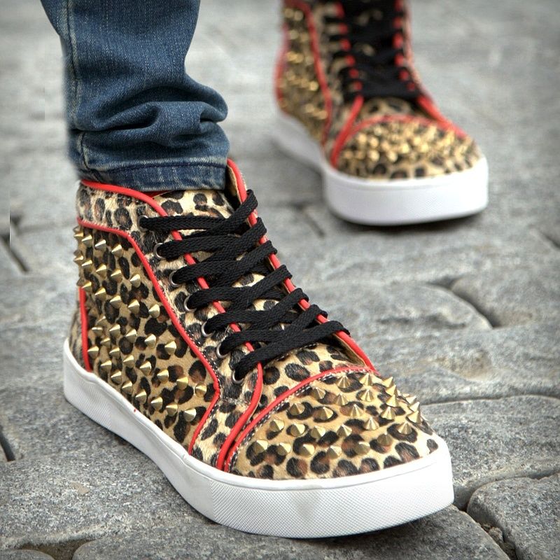 Men's Leopard Print Shoes Fashion Casual Spikes Studded