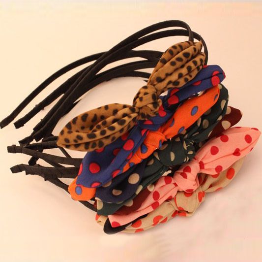 Free Shipping Korea Rabbit Bunny Ear Polka Dot Bowknot Hair Bands Head Wrap Hair Ornament Accessories Wholesale