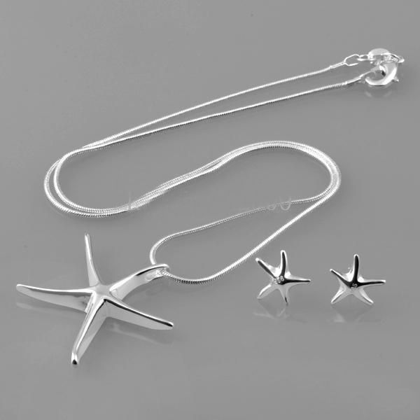 2017 vente chaude dame/fille bijoux placage 925 argent chanceux étoile dame collier boucles d'oreilles ensemble de bijoux de mode ensembles étoile de mer