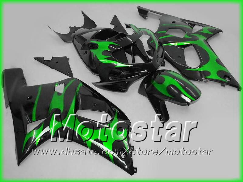 Bezpłatna wysyłka Zielona Czarna Zestaw owiewki dla Suzuki GSXR 600 750 K1 GSXR600 01 02 03 GSX-R750 Body GSX-R600 2001 2002 2003 2003