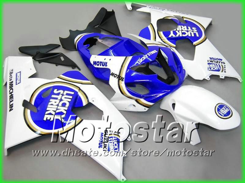 Vit Blue Lucky Strike Bodywork Fairing Kit för Suzuki GSXR 600 750 K4 2004 2005 GSXR600 GSXR750 04 05 R600 R750 Fairings