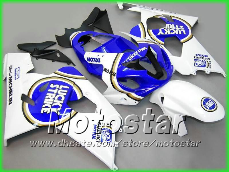 Wit Blauw Lucky Strike Carrosseriebejusten Kit voor Suzuki GSXR 600 750 K4 2004 2005 GSXR600 GSXR750 04 05 R600 R750 Valerijen