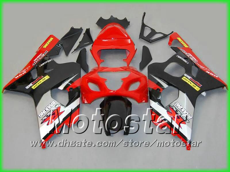 GSXR için Kırmızı Siyah Gümüş Kaplama Kiti 600 750 2004 2005 K4 GSXR600 GSXR750 04 05 R600 R750 Bodywork