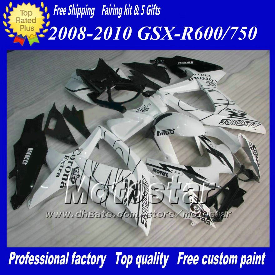 S67 nero bianco Corona Kit carenatura extra PER SUZUKI GSXR 600 750 2008 2009 K8 GSXR600 GSXR750 08 09 10 Carene GSX-R750 GSX-R600