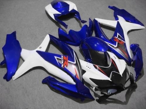 White Blue ABS Fairing Kit för Suzuki GSXR 600 750 2008 2009 K8 GSXR600 GSXR750 08 09 10 GSX-R750 GSX-R600 Motorcykelmässa