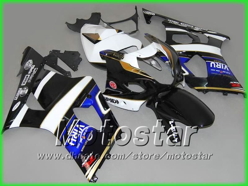 Gratis fartyg White Blue Viru Motorcykelmässa för Suzuki 2003 2004 GSX-R1000 K3 GSXR1000 GSXR 1000 03 04 FAIRINGS