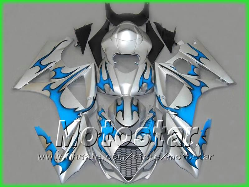 Blue in Silver SUZUKI GSX-R1000 K7 2007 2008 GSXR1000 GSXR 1000 07 08 페어링을위한 ABS 차체 페어링 키트