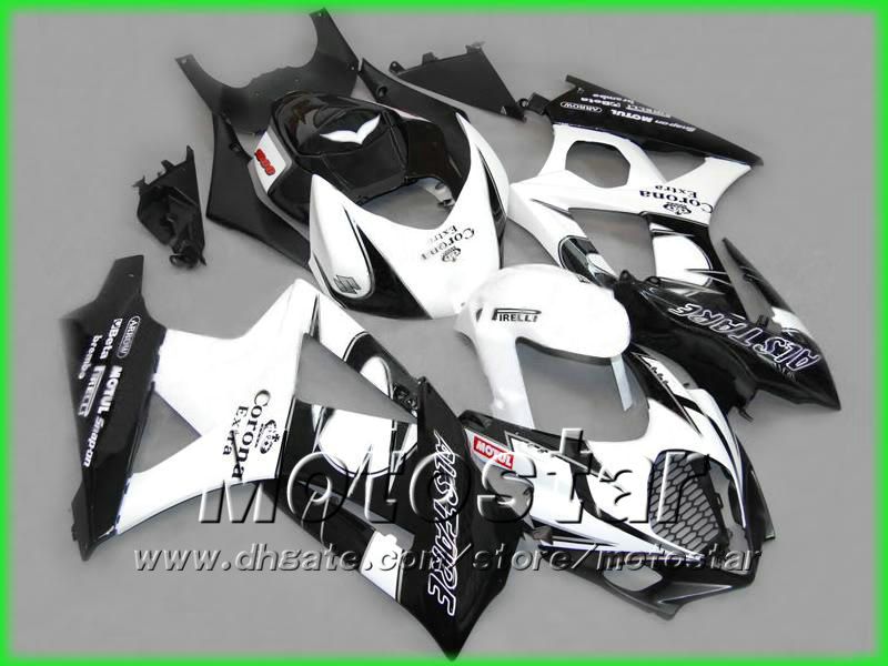 White Black Corona Alstare Fairing Kit för Suzuki 2007 2008 GSX-R1000 K7 GSXR1000 GSXR 1000 07 08 Full Fairings Kit