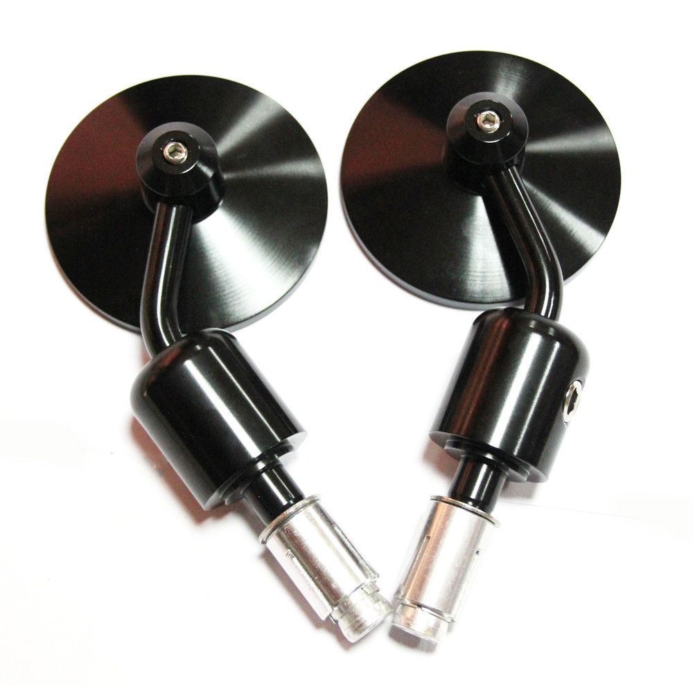 BLACK CNC ALUMINUM 3 HANDLE BAR END 7/8 SIDE REARVIEW MOTORCYCLE BAR