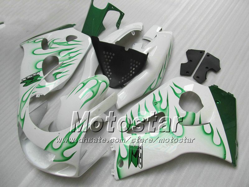 Custom Green Flame in White Motoctycle Backings UU67 voor 1996 1997 1998 1999 2000 Suzuki GSXR600 GSXR750 GSXR 600 750 96 97 98 99 00 96-00