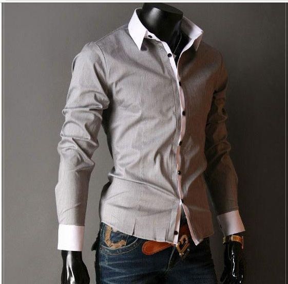 2015 Men Fashion T Shirt Collar Shirt Denim Shirt Korean Style Long