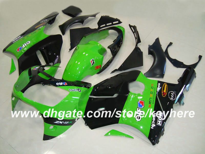 Bezpłatne dostosowanie plastikowego zestawu owiewki ABS dla Ninja ZX12R 2000 2001 ZX 12R 00 01 Fairings G2A Nowy zielony czarny rynek motocyklowy