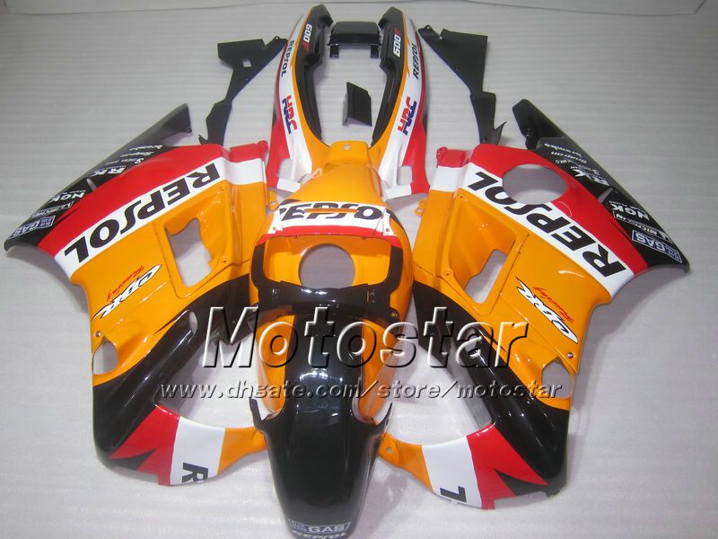 MOKYCLE FAININGS FÖR HONDA CBR600 F2 91 92 93 94 CBR600F2 1991 1992 1993 1994 CBR 600 Orange Svart Repsol Anpassade Fairings