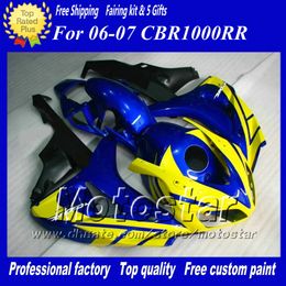 7Gifts road racing fairing kit for HONDA CBR1000RR 06 07 CBR 1000RR 2006 2007 glossy blue yellow black fairings set ad59