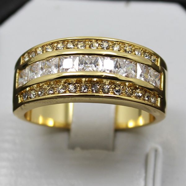 

SIZE 8/9/10/11/12 ЭКСКЛЮЗИВ Белое сапфировое золото 10KT Желтое золото Заполненное кольцо