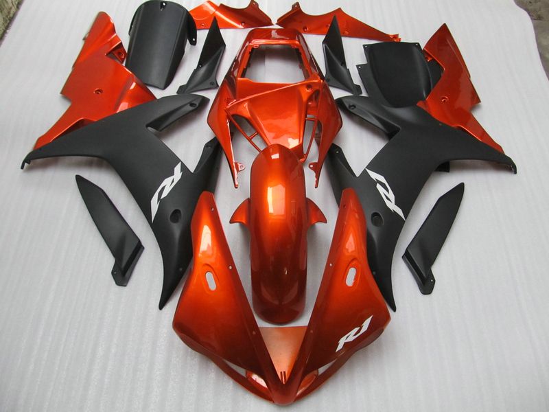 Carénages de carrosserie Orange Noir Mat R1 pour Yamaha YZF R1 2002 2003 YZFR1 02 03 YZF-R1 kit de carénage complet + cadeau gratuit