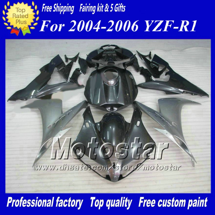 Zwart siver ABS carrosserie voor 2004 2005 2006 YZF R1 YZFR1 04 05 06 YZF-R1 volledige kuip kit + gratis geschenk