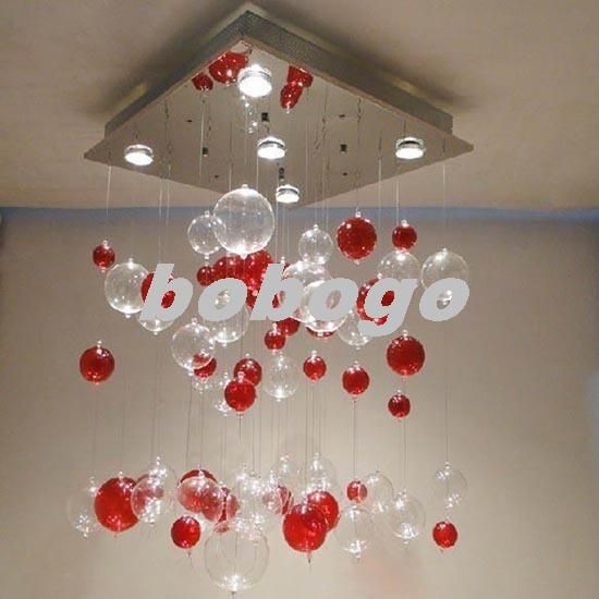 glass transparent red bubble chandelier ceiling light pendant lamp