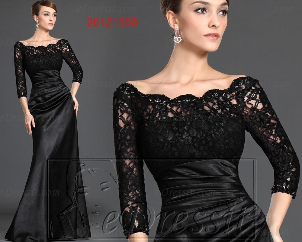 New Black Long Lace Sleeves Bridesmaid Custom Crystals Formal