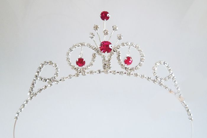 News Fashion Clear and Red Rhinestones Crown Flower Grils Headpiece Royal Crown Princess Crown FL19