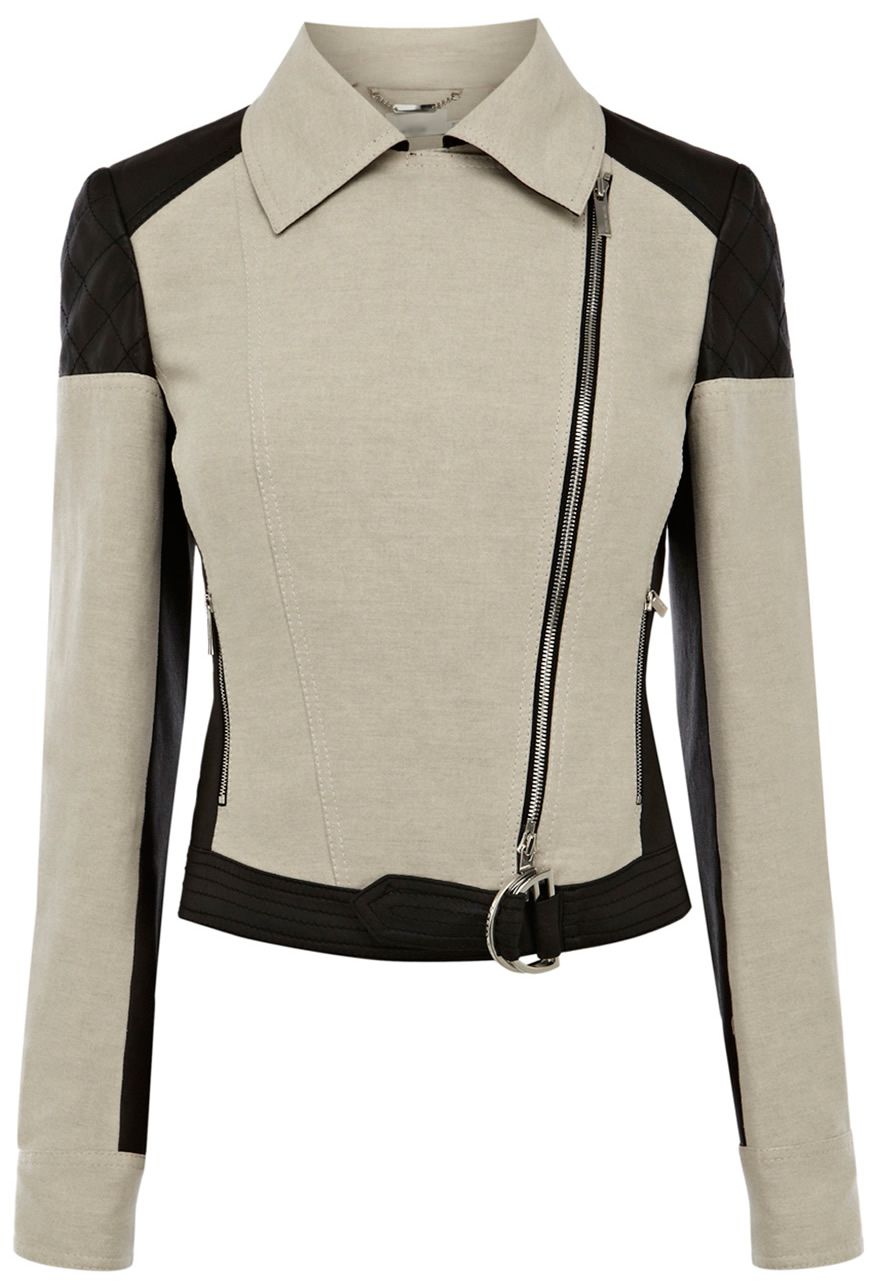 New Women Fashion Colorblock Faux Leather And Fabric Panelled Biker Jacket Jq079 From Ellian