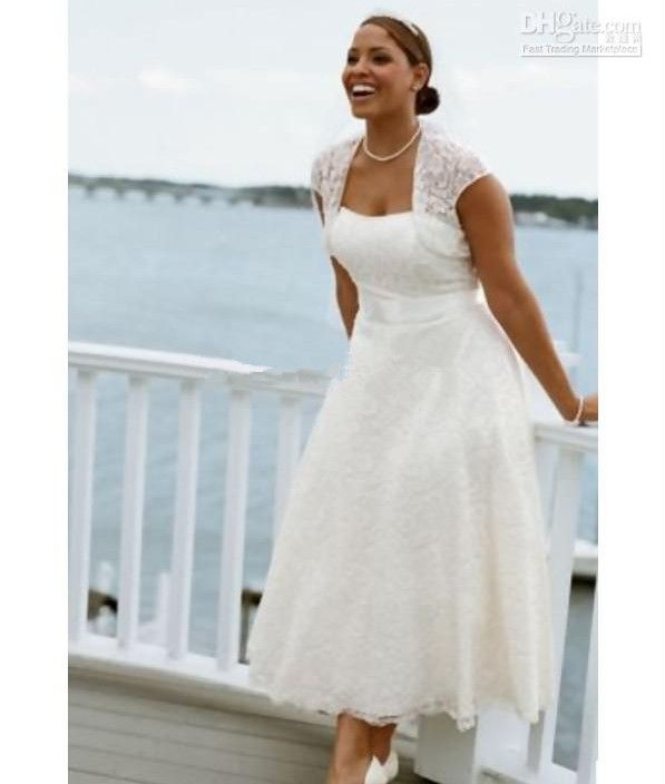 discount hot selling tea length a line lace bridal dresses plus size plus size wedding dresses with sleeves tea length