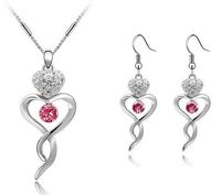 Women' Crystal Pendant Necklace Earring Jewelry Sets Fr...