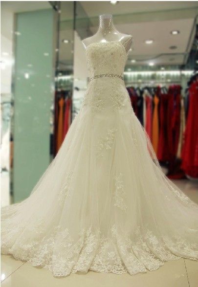2013 New Arriva Sexy Strapless A Line Crystal Sexy Lace Wedding Dress ...