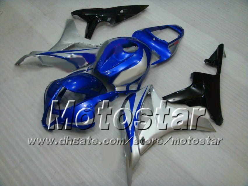 7Geschenkte Spritzgießen Bodywork Verkleidungen für Honda CBR600RR F5 2007 2008 CBR 600 RR 07 08 Glossy Blue Silber Custom Fairing Kit AF14