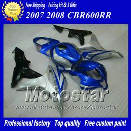 7Gifts injection molding bodywork fairings for HONDA CBR600RR F5 2007 2008 CBR 600 RR 07 08 glossy blue silver custom fairing kit af14