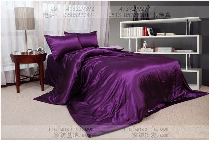 Purple Pink Silk Comforter Bedding Set King Queen Size Comforters