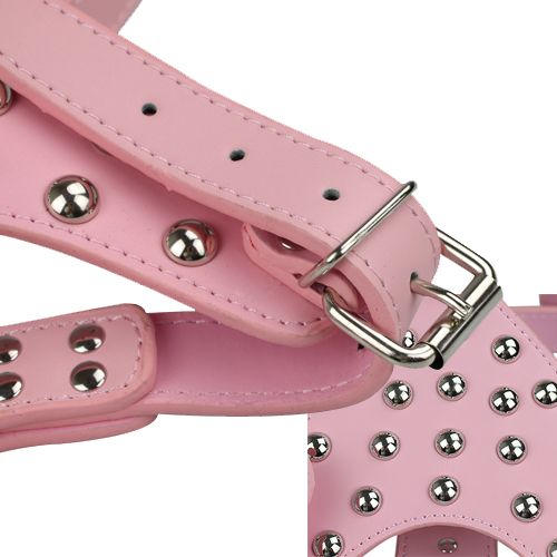 Pink Leather Bling Rhinestone Crystal Dog Harness For Medium Or Large